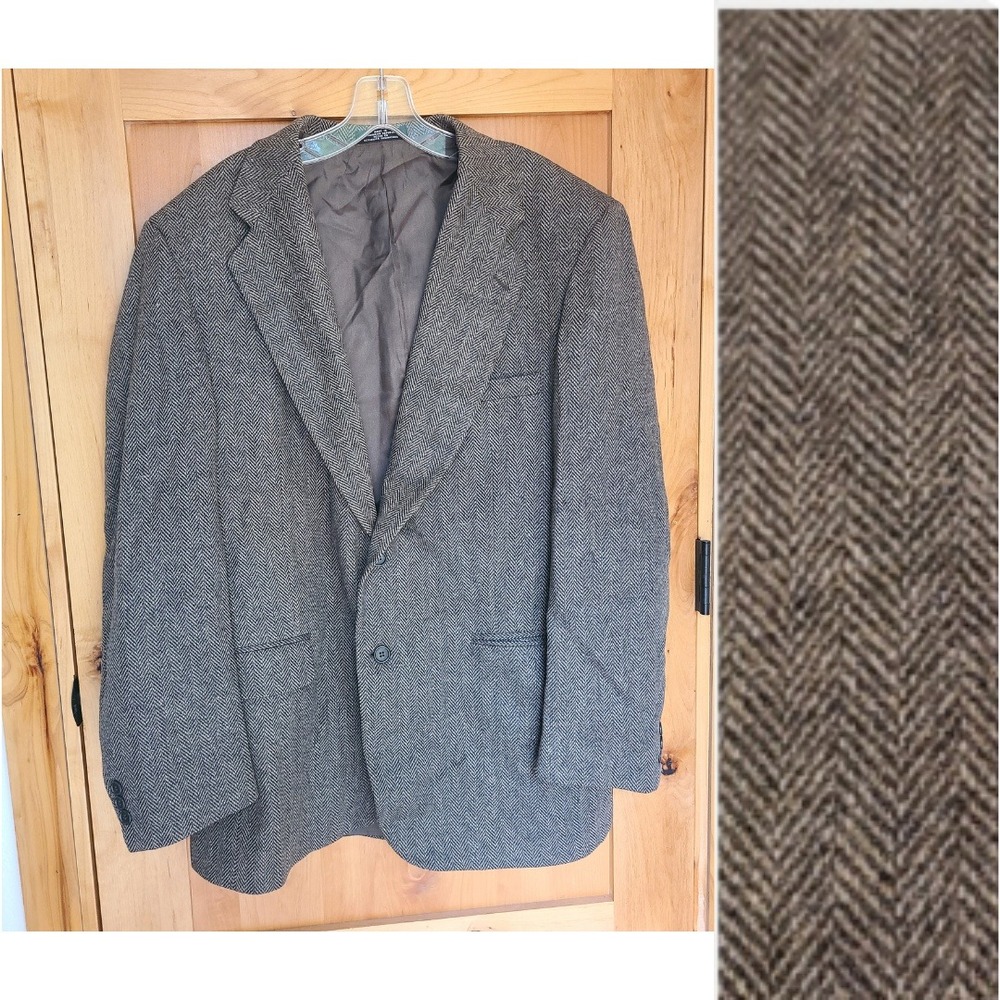 Vintage Towncraft 100% Wool 44L Tweed Blazer Jacket Heritage Herringbone